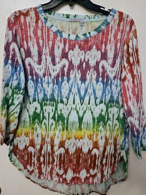 Fresh Produce rainbow ikat 3/4 cotton top Size SM